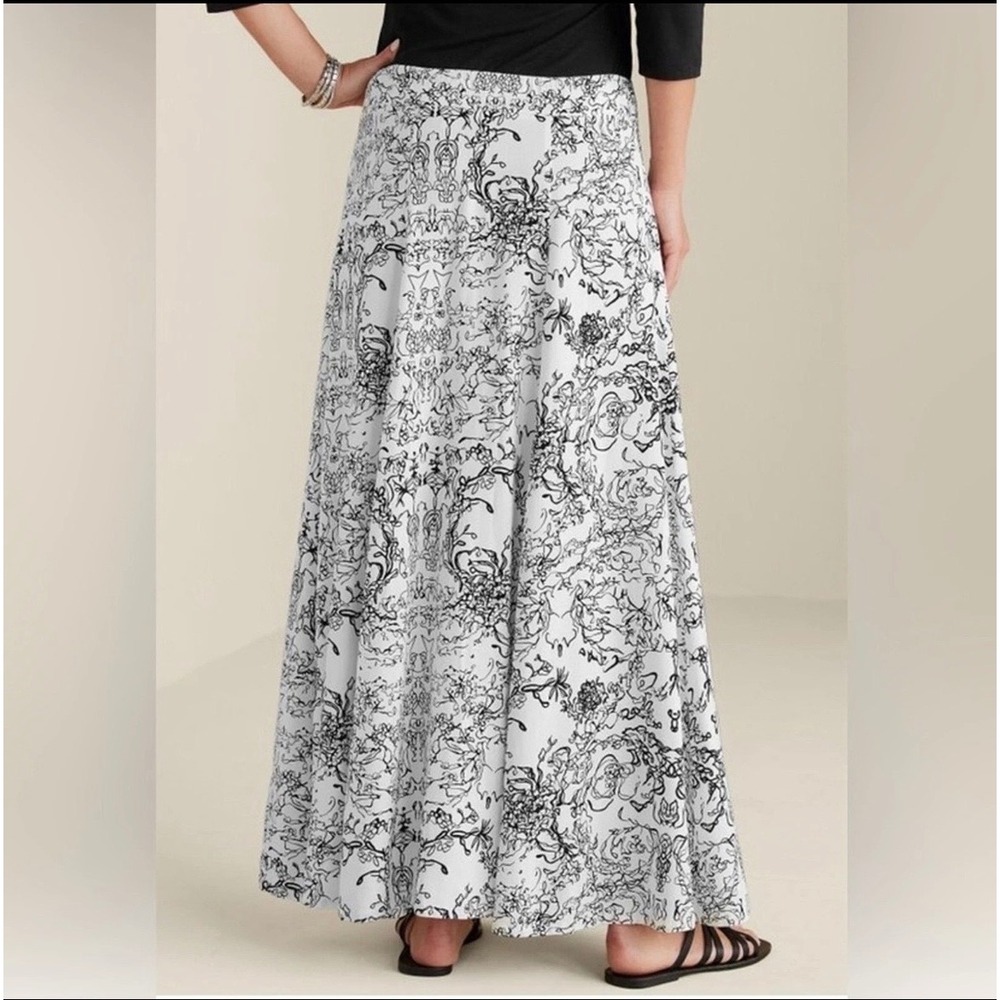 Soft Surroundings Amaranth Womens Black White Floral Line Art Viscose Maxi Skirt